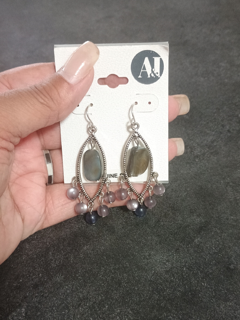 A&I Silver-Tone Grayish Blue Bead Chandelier Earrings